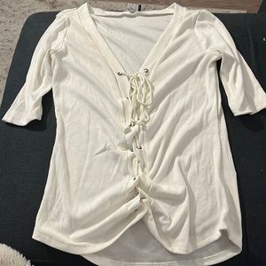 Nastygal white t shirt lace up front